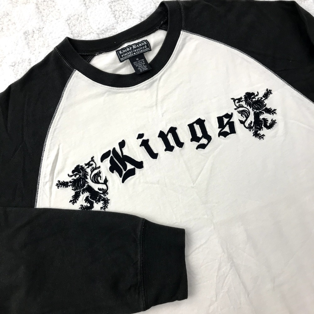 Vintage Y2K Lucky Brand Shirt Mens Medium Kings Lion Raglan Long Sleeve